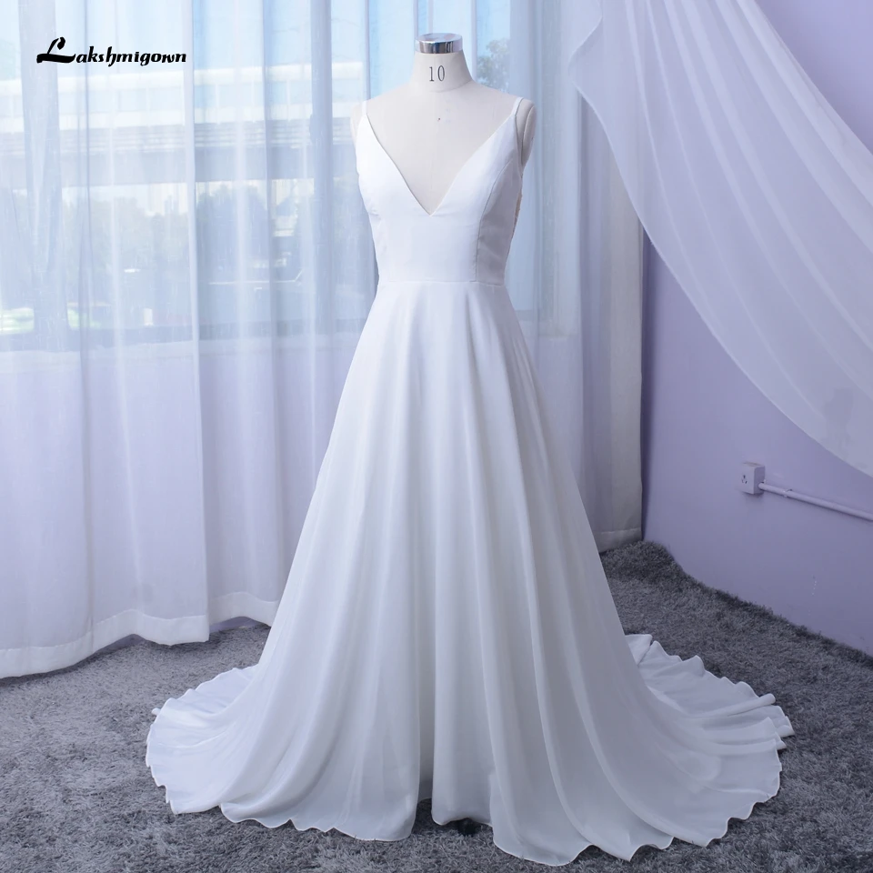 

Белое шифоновое длинное свадебное платье Lakshmigown в стиле бохо на тонких бретелях, модель 2023 года, свадебное платье для невесты