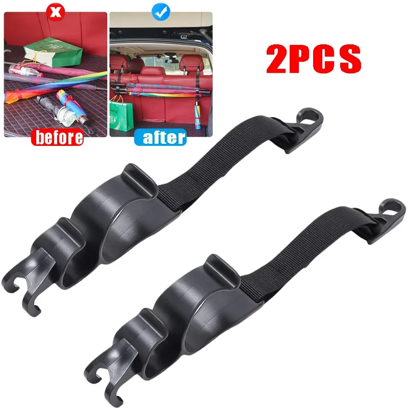 Black ABS Nylon Car Seat Back Hooks for Umbrella Storage