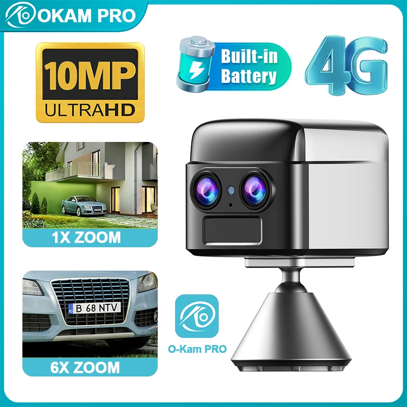 OKAM PRO WIFI MINI Dual-Lens HD 10MP 6X ZOOM 4G SIM Camera with Two-Way Talk Night Vision PIR Motion Waterproof Security Camera 1