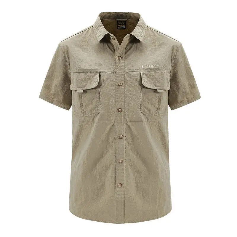 

Outdoor Men’s Short Sleeve UPF 50 Fishing Button Down Shirt Summer Performance Multifunctional Waterproof Quick Dry T-Shirt