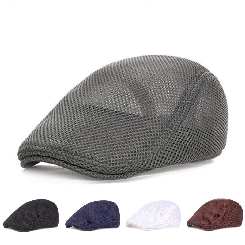 

1PC Fashion Summer Men Beret Mesh Flat Cap Sun Hat Golf Driving Cabbie Newsboy Casual Breathable Hat Male Outdoor Sunshade Cap