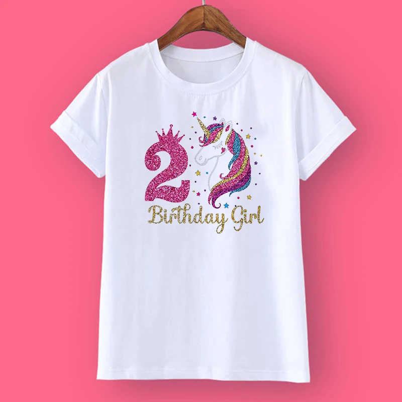 Unicorn Birthday Shirt 1-12 Birthday T-Shirt Wild Tee Girls Party T Shirt Unicorn Theme Clothes Kids Gifts Fashion Tops Tshirt 4