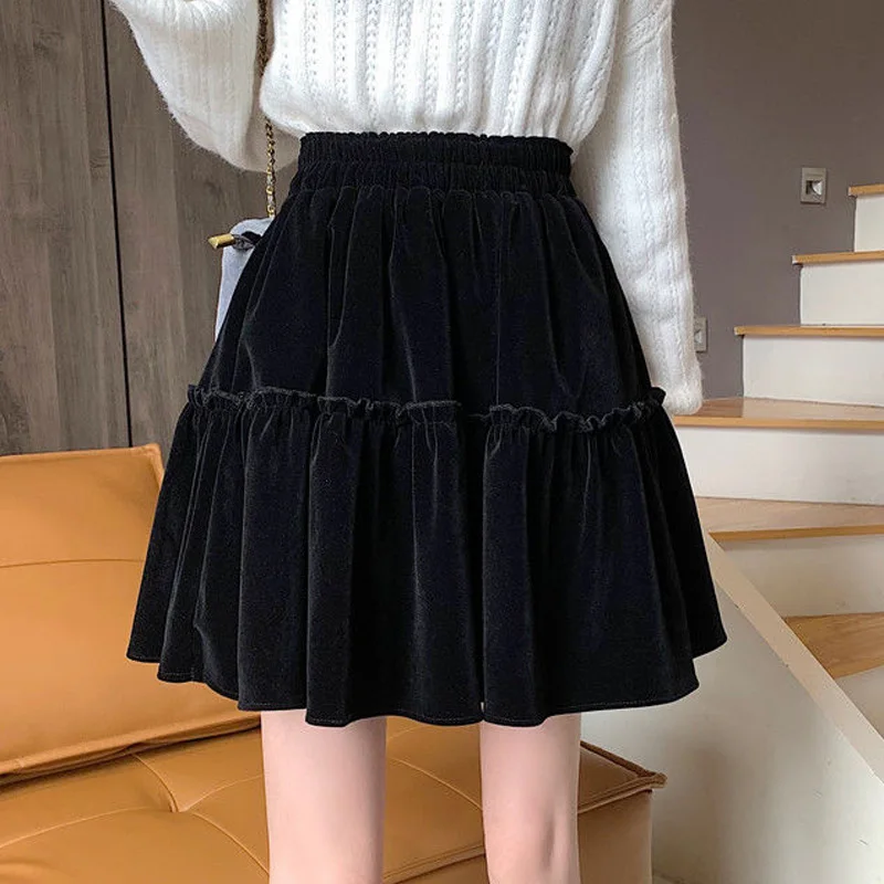 Elastic Waist New Solid Skirts Fashion Casual Slim Pleated Patchwork Office Lady Simplicity Sweet Streetwear Women\'s Clothing
