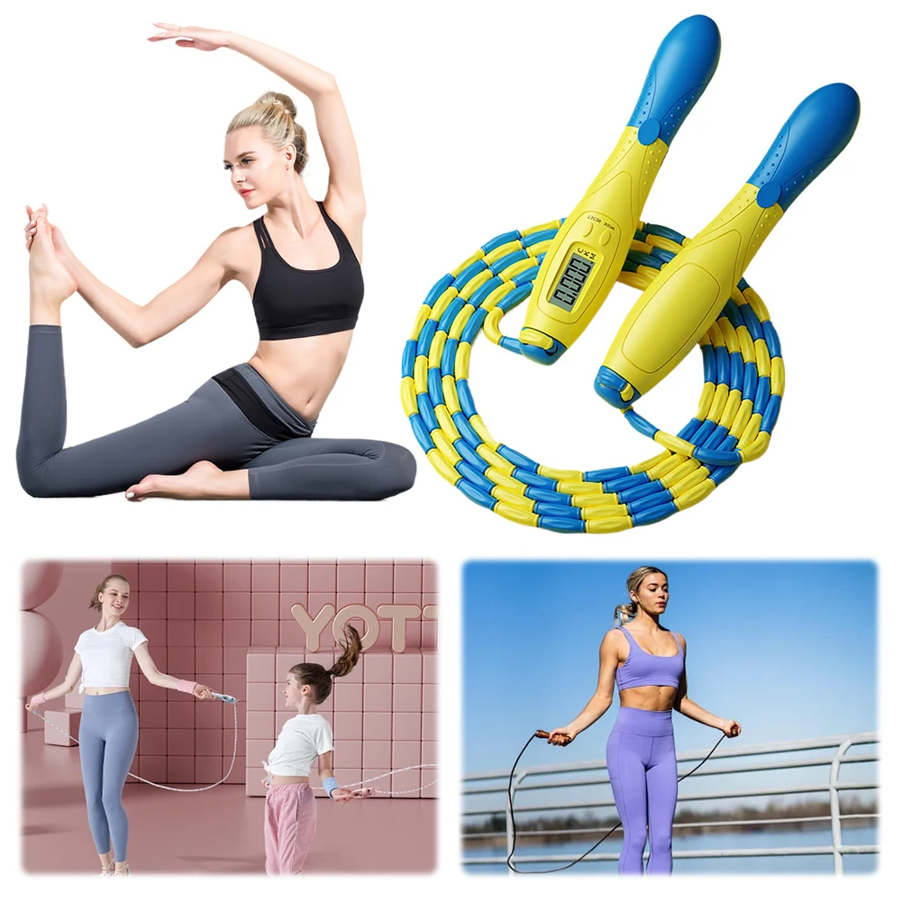 Bedded Jump Rope Beaded Jump Rope Plastic Segmented Jump Rope with Counter Soft Beaded ...