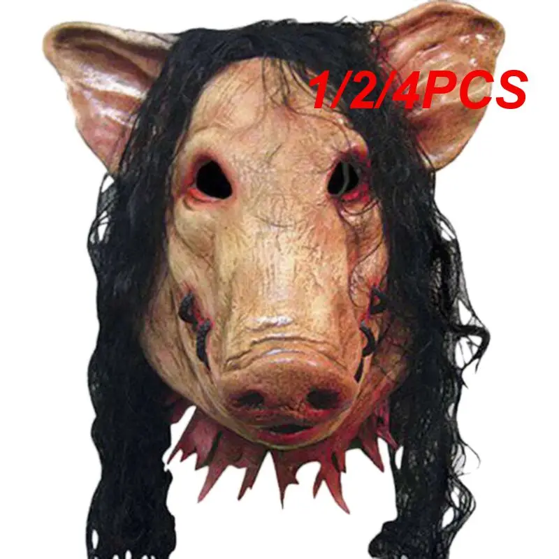 Halloween Scary Mask Novelty Pig Head Horror with Hair Masks Caveira Cosplay Costume Realistic Latex Festival Supplies 1/2/4PCS halloween mask party masks horror mask