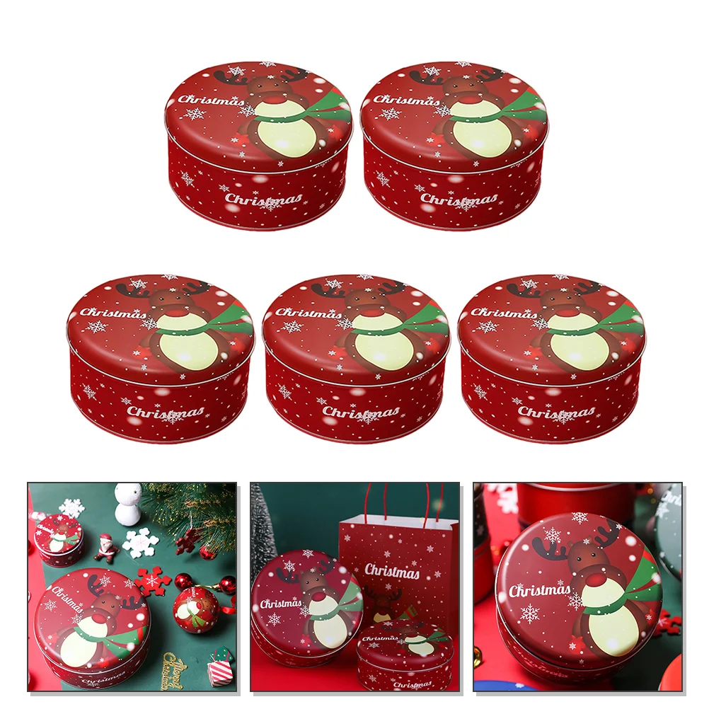 

5 Pcs Christmas Candy Deer Fruit Box Xmas Gift Boxes Tinplate Jars Portable Storage Holiday Party Decor Supplies