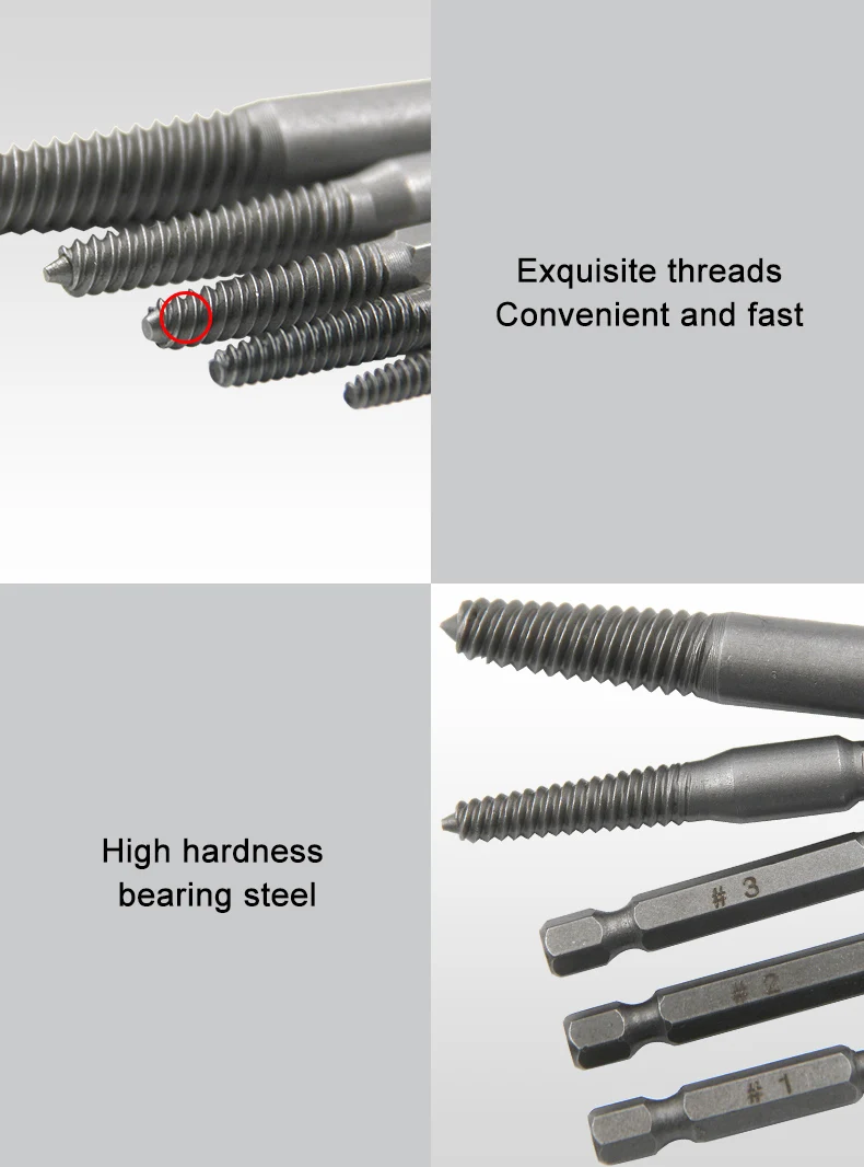 5PC Hexagonal Handle Broken Head Screw Extractor Power Tool Accessory Hexagonal Broken Thread Extractor Thread Set Image 3
