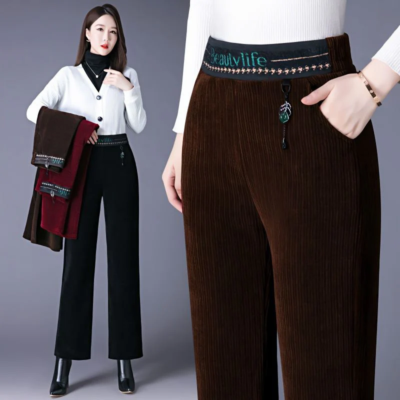 Spring Autumn Elegant Fashion Harajuku Slim Fit Trousers All Match Stripe Casual High Waist Straight Leg Pants Female Clothes