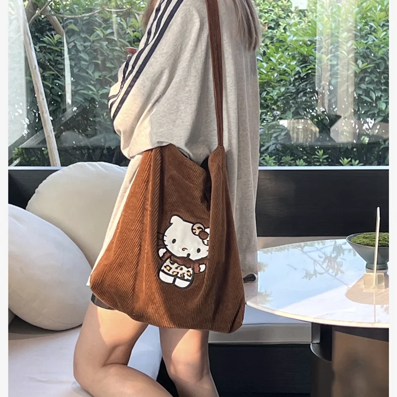 

Cute Sanrio Handbag Hello Kittys Accessories Kawaii Beauty Cartoon Anime Corduroy Bags Shoulder Crossbody Bag Toys for Girl Gift