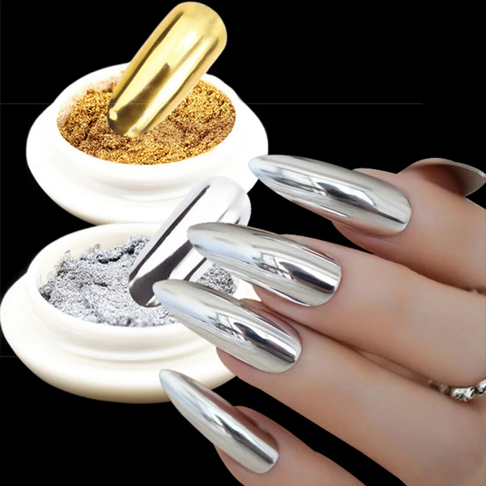 Nail Powder Nail Glitter Nail Pigment Nail Decoration Nail Decorations Nail Flakes Nail Mirror Glitter Powder Gold Silver Metallic Effect Pigment Gel Polish Chrome Flakes Holographic Nail art Decor