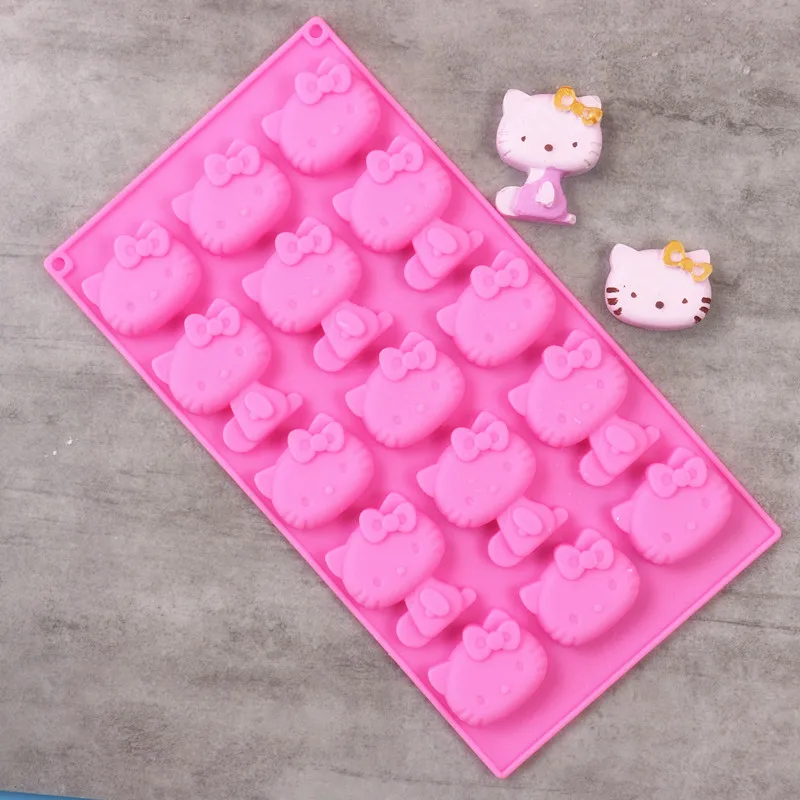 

20PCS/LOT ReadStar 15CO063RD098 15 Cavities Hello KT Cat Chocolate Silicone Mold 5 Holes Baking Mould DIY Soap Mold