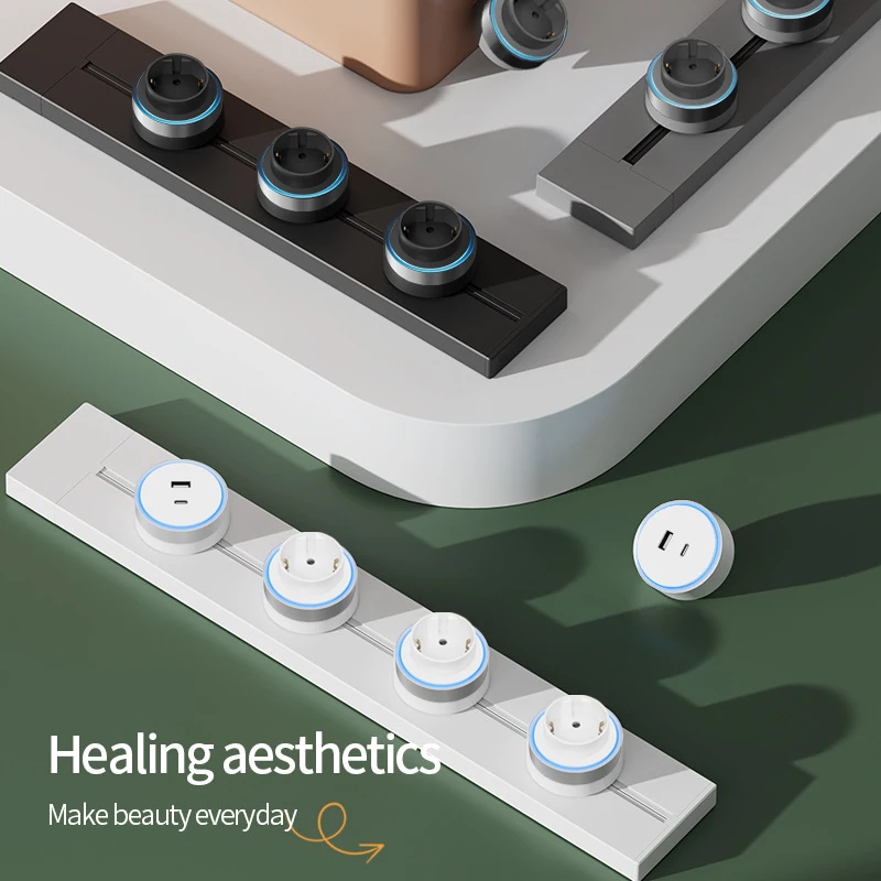 Universal Wall Mounted Socket Expansion with USB and Type-C Ports - Black/White