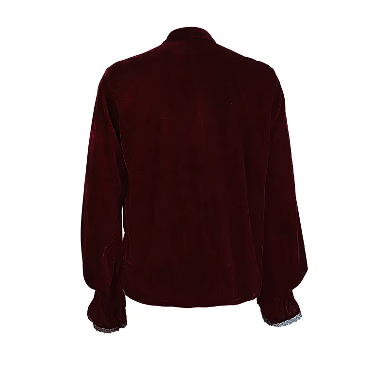 Mittelalterliches Gothic Herren-Samthemd, Herbst, langärmelig, Schnürung, Retro-Velourshemd, Cosplay, Party, Bühne, Prinz, Kostüm, Chemise, männlich – Detail 5