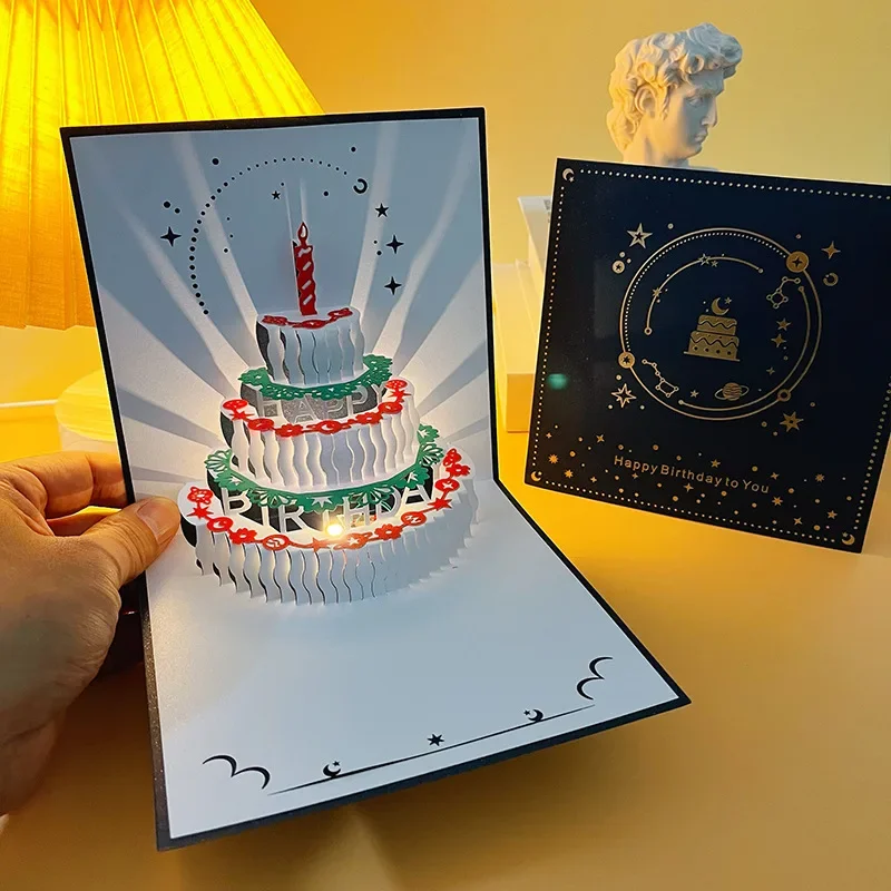 Greeting Cards 3D Birthday Cake Music Light PopUp Happy Birthday Decorations Creative Girl Gift