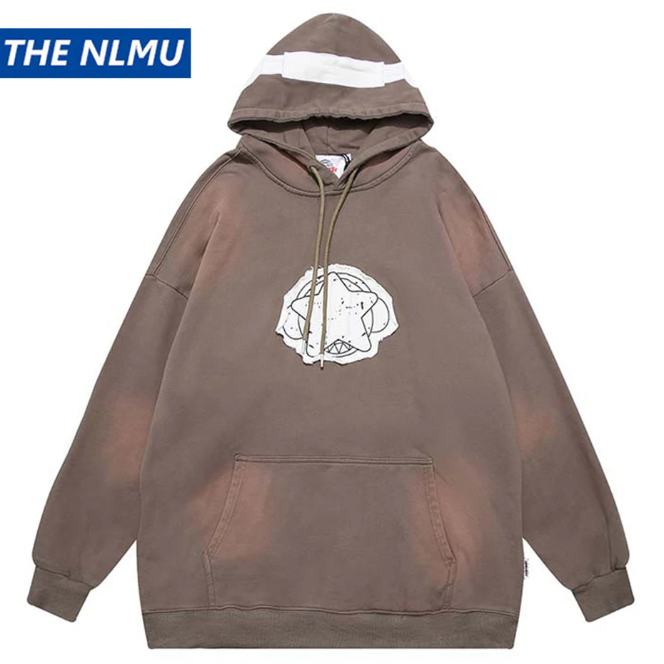 

Star Splicing Oversized Sweatshirts Tie Dye Harajuku Hip Hop Streetwear Hoodie Men 2023 Fall Winter Loose Pullover Hoodies