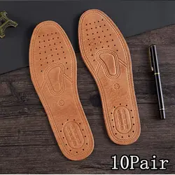Premium Soft & Breathable Real Cowhide Leather Shoe Inserts - Anti - Slip, Deodorizing, Shock Absorbing Insoles - 36 (Brown - 10Pair)