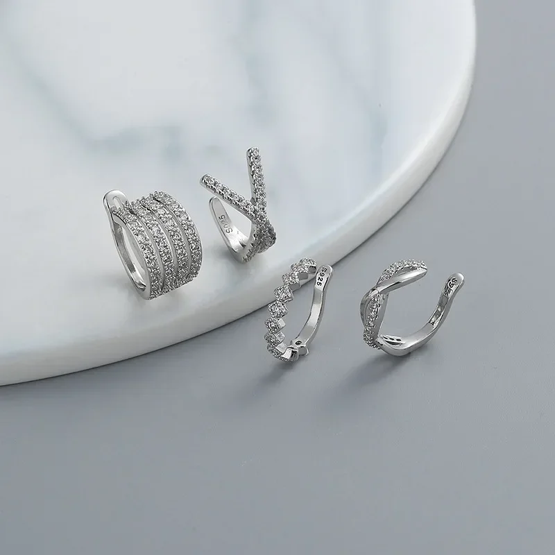 Crystal Korean Wave Cross Ear Cuff Clip on Earrings 1 Pcs For Women Without Piercing Non-pierced Jewelry ear clip earrings,clip earrings,ear clip,ear accessories
