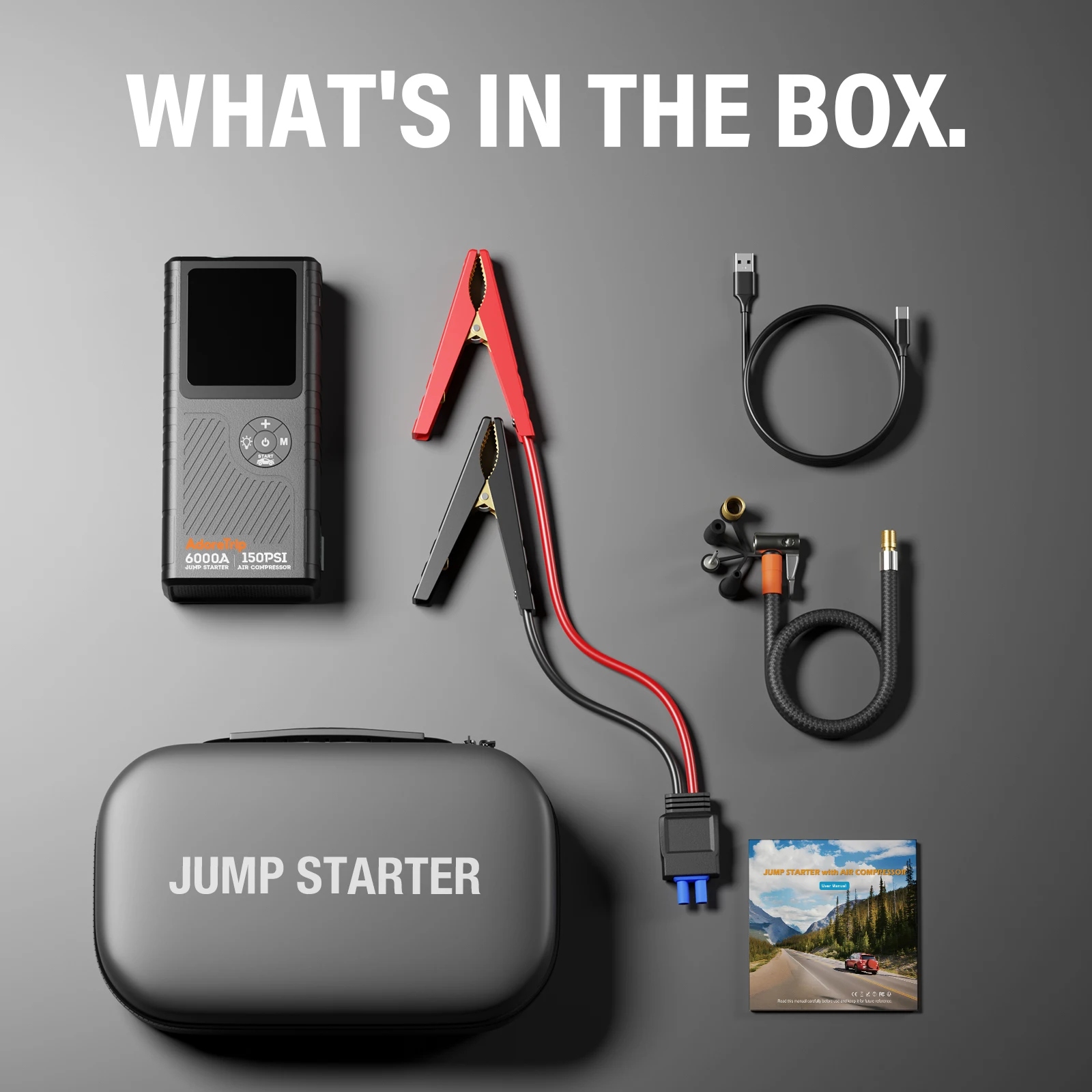 AdoreTrip 6000A 20000mAh Car Portable Jump Starter With Air Compressor 12V Car Battery Starter Booster Starting Device
