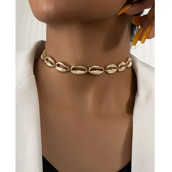 Bohemia Metal Gold Color Shell Necklace Summer Beach Choker for Women Girl Trendy Unique Vacation Jewelry Gift