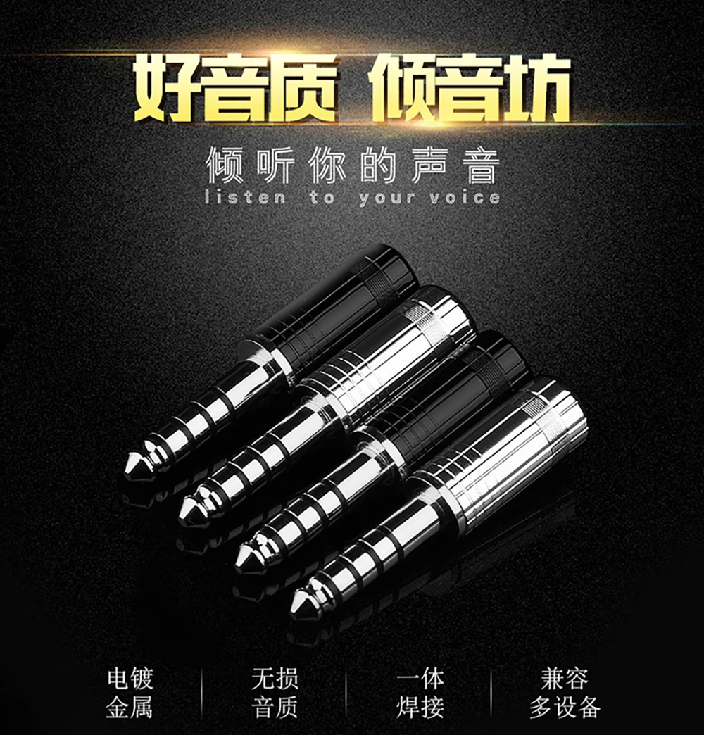 ródio banhado a ouro 4.4mm 5 pólo fio conector adaptador metal