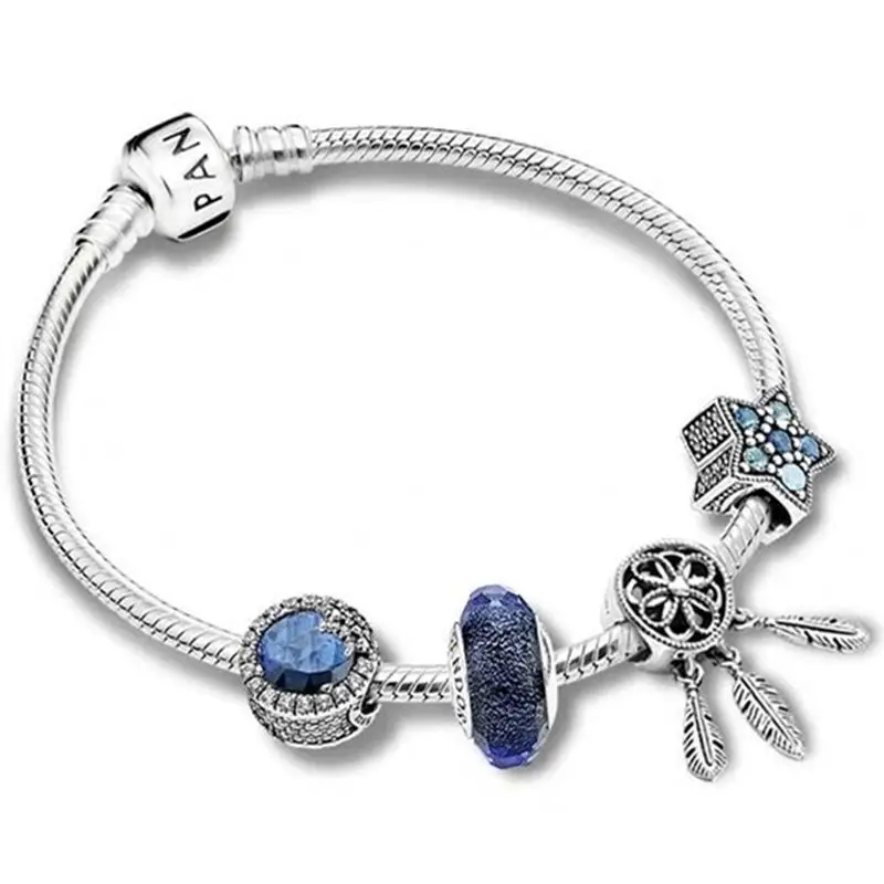Pandora 925 Оригинальный Браслет Океан Сердце Кулон Свободные Бусины Ювелирный Дамы