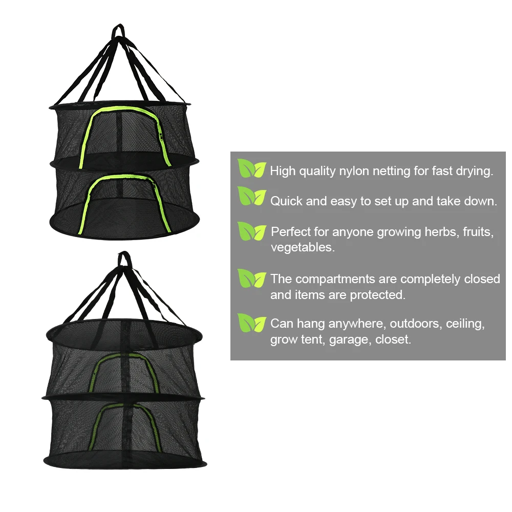 Hanging Basket Folding Rack For Vegetable Flowers Buds Plants Organizer Mesh Dryer Bag With Zipper Herbs Drying Net 2 Layers 6