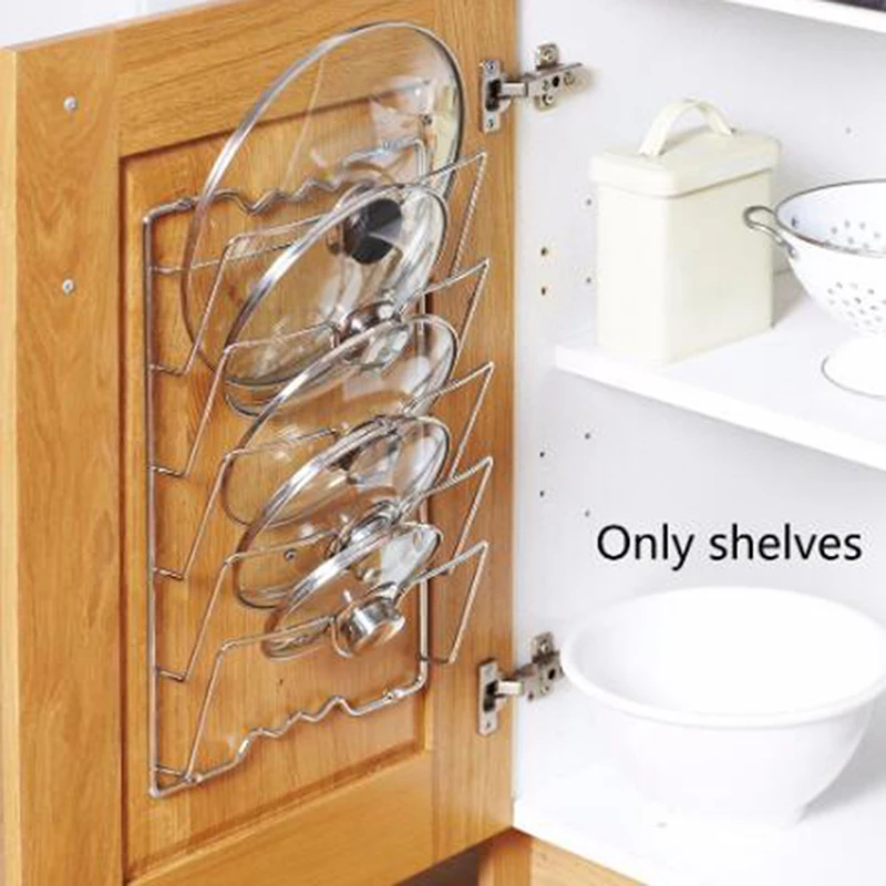 

1Pcs Stainless Steel Pot Lid Shelf Kitchen Organizer Pan Cover Lid Rack Stand Holder Dish Rack Kitchen Accessories