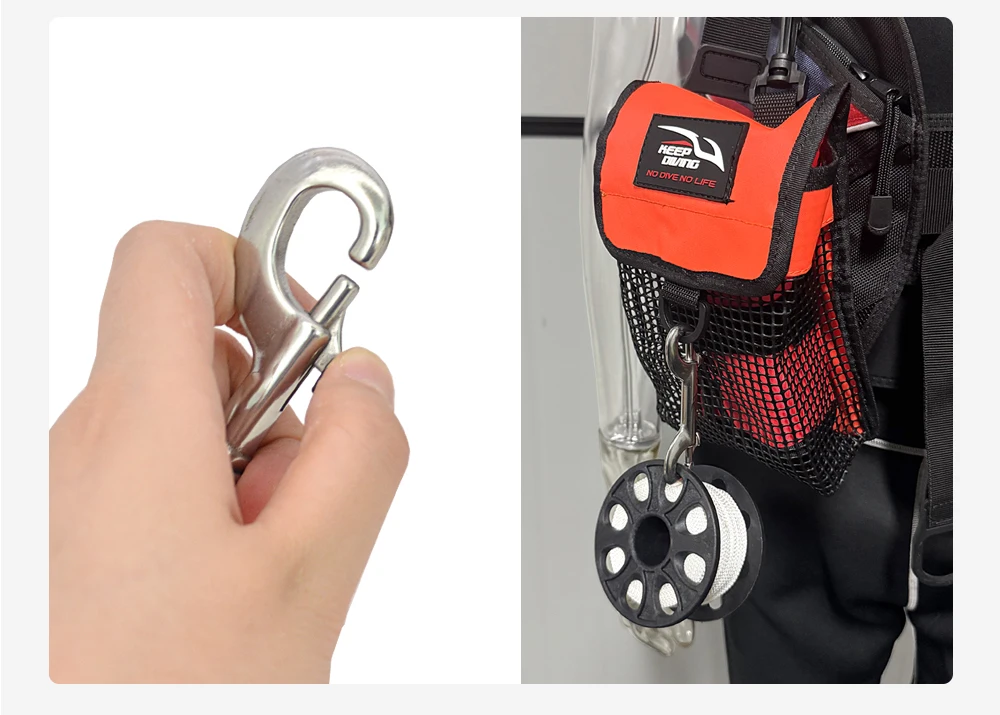 1 PCS 30 M/50 M Scuba Tauchen Verstärkte Nylon Spule Finger Reel Mit Edelstahl Doppel Ended Haken SMB Taucher unter Ausrüstung – Detail 5