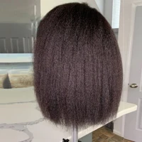 Perruque Courte Bob Kinky Lisse Sans Colle en Cheveux Humains Vierges, Dentelle Frontale HD Transparente 13x4, Cheveux Remy Péruviens Doux Yaki, Prête à Porter 5