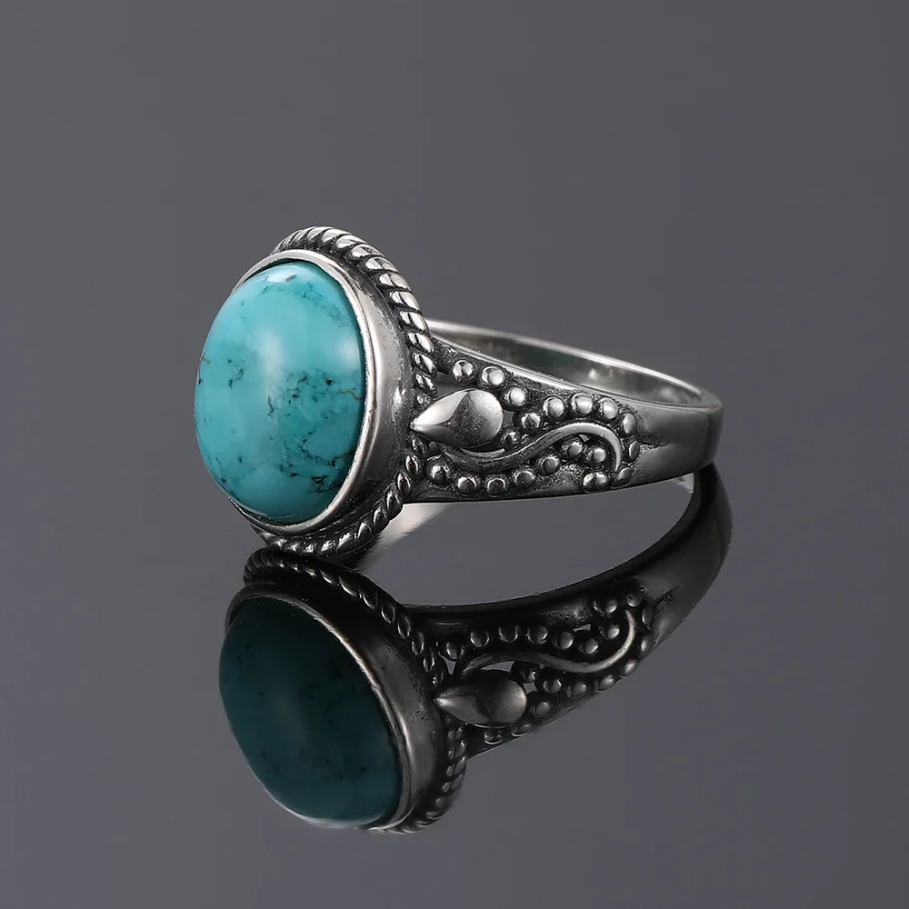 S925 Sterling Silver Oval Natural Turquoise Rings for Men Women Silver Fine Jewelry silver rings silver ring
