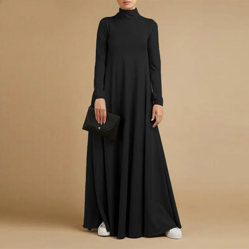 

2023 Muslim Women's Black Abaya Dress Long Sleeve Modest Evening Formal Dresses for Women Free Shipping