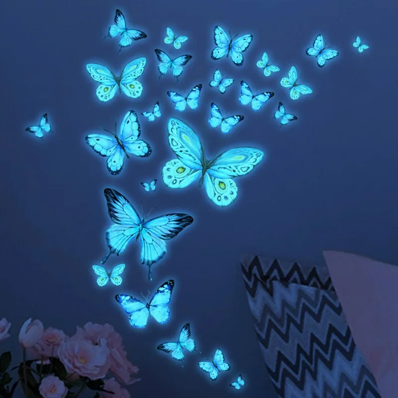 Creative Luminous Wall Sticker luminous wall stickers 1-10sheets Blue Butterfly Wallpaper Living Kids Room Decoration DIY Modern Art Home Decor Supplie