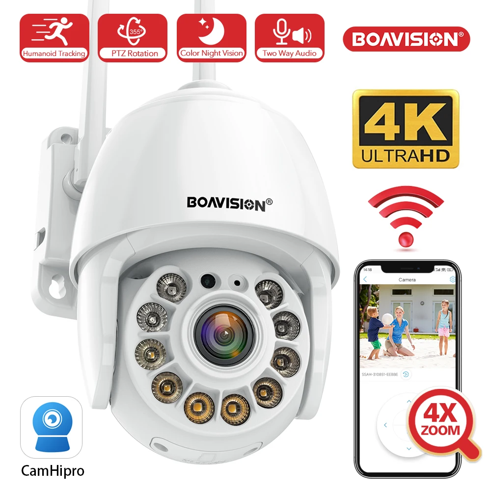 8MP 5MP 2MP PTZ Wifi Outdoor AI Human Detection Auto Tracking Color Night Vision Two Way Audio 4X Digital Zoom outdoor surveillance camera