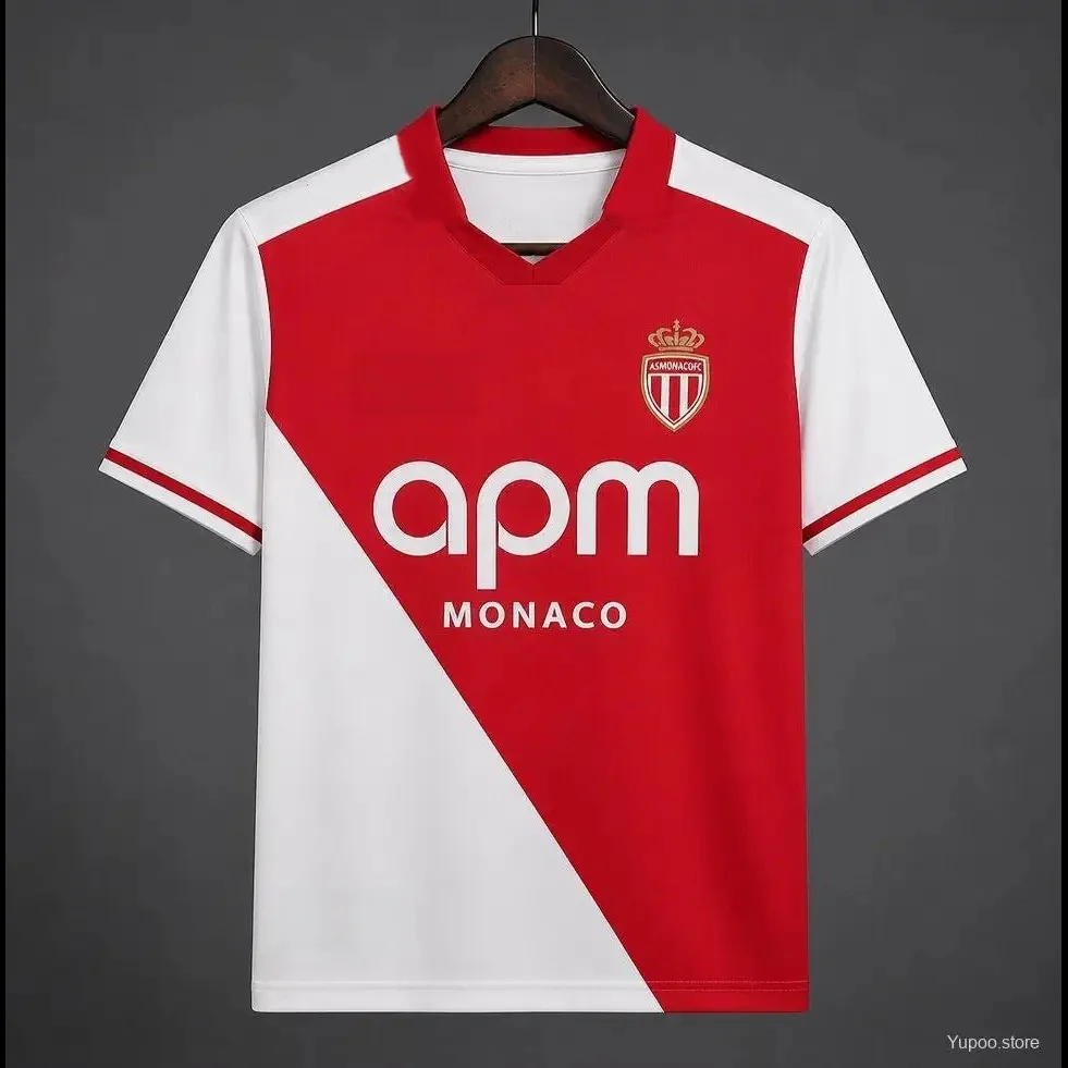 26-27 Neues AS Monaco Herren 3D-Druck Fußballtrikot Y2K Übergroßes Familien-Freizeit-T-Shirt Schnelltrocknend Atmungsaktiv