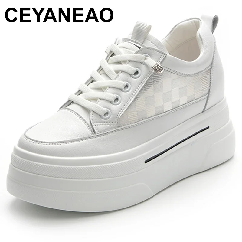 

7cm Natural Cow Genuine Comfy High Brand Casual Shoes Ladies Vulcanize Leather Women Platform Chunky Sneakers Lady Loafers