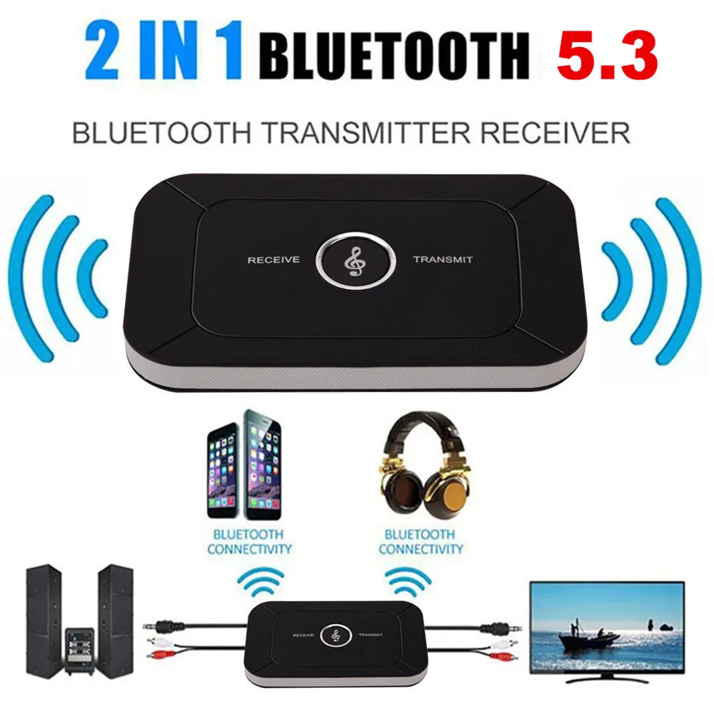 Bluetooth Transceiver Adapter 5.3 Audio Transmitter Receiver RCA 3.5mm AUX Jack USB Dongle For Car PC TV Headphones Speaker