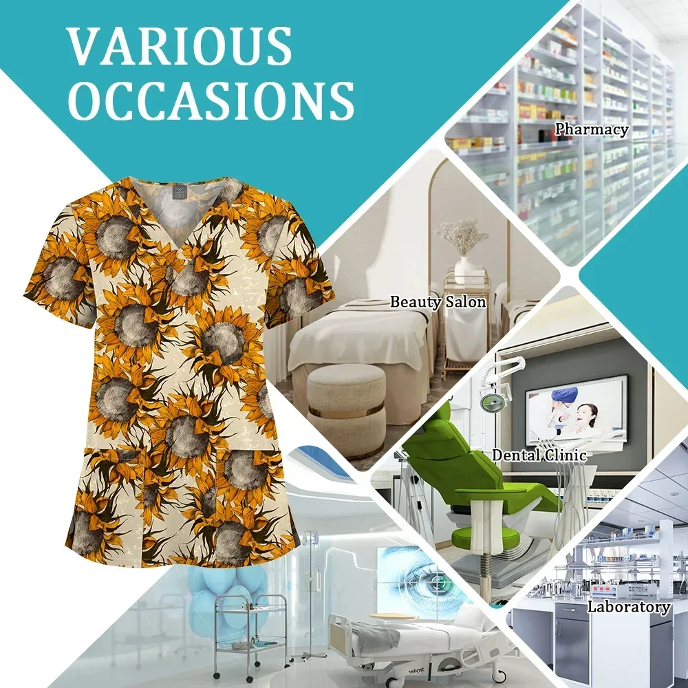 Hot Sales Nursing Scrubs Top Women Working Uniform Blouse Short Sleeve V-neck Printing Uniform Clothes Nurses Accessories Unisex - Image 4