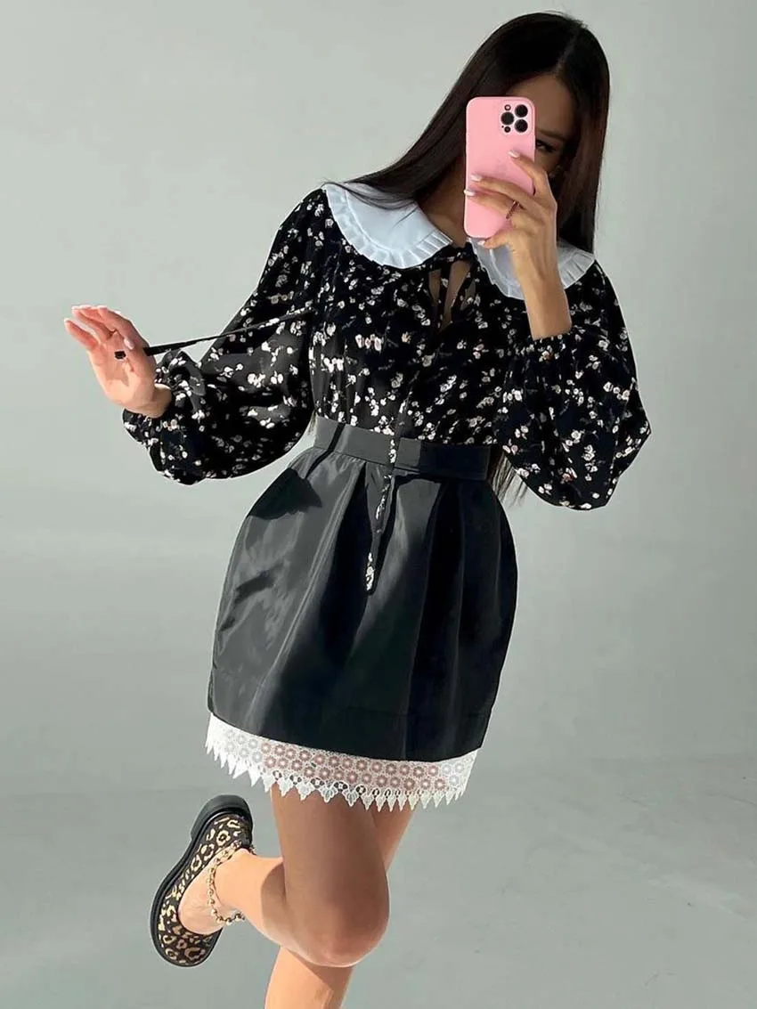 

Oymimi Elegant New Black Lace Women's Skirt Fashion High Waisted Patchwork Skirts Casual Straight Zipper Mini Skirts Streetwear