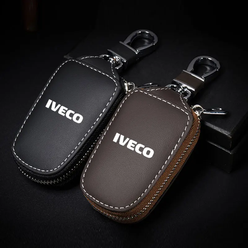 

Car smart key case cover key wallet leather key chain Pendant protect Anti loss For Iveco Daily IV V VI Van EcoDaily Accessories