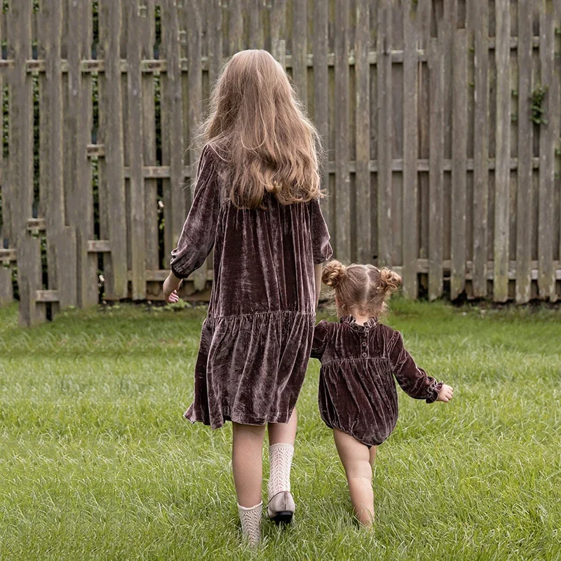 Girls dress kids clothes AP Teenager Girls Autumn Velour Dress Baby Kids Velvet Romper Long Sleeve New Children Clothes