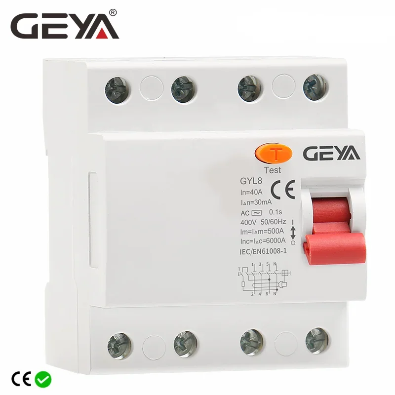 SALE GEYA GYL8 3Phase+N RCD Electromagnetic Differential Breaker Safety Switch 4P 25A 40A 63A with CE CB Approved