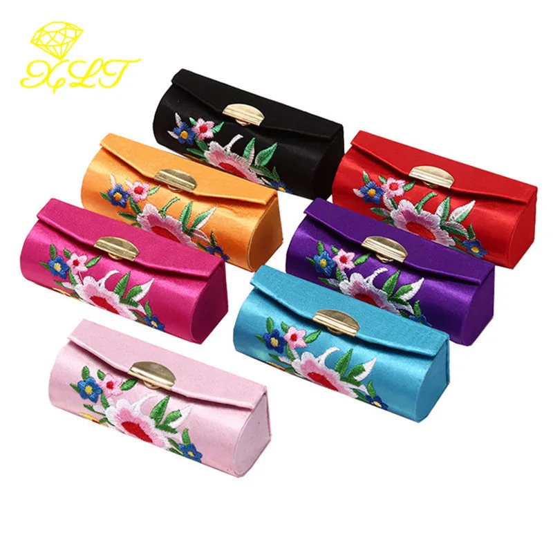 Multicolor Portable Brocade Lipstick Jewelry Embroidery Lipstick Box Chinese Retro European Style Lipstick Embroidery Gift Box