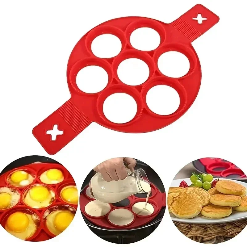 Pancake Maker Silicone 7-hole Circular Frying Pan Breakfast Pancake Mold DIY Baking Tool