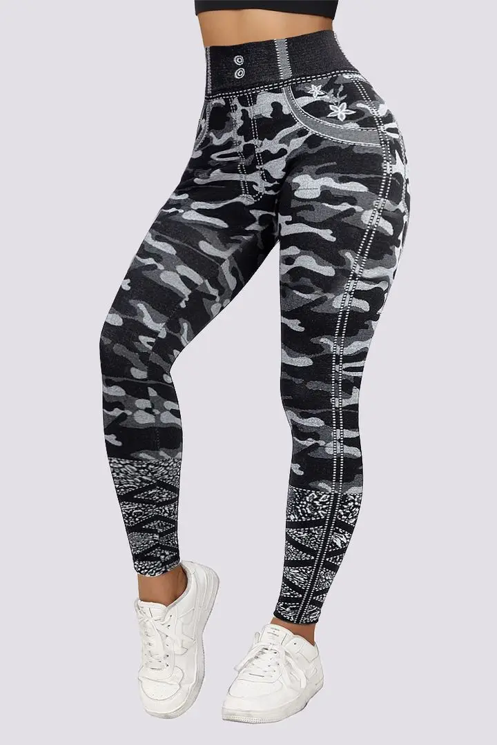 Women s Stretch Pants 2023 Spring Fashion Sexy Camouflage Faux Denim Leggings Casual Skinny Daily Long