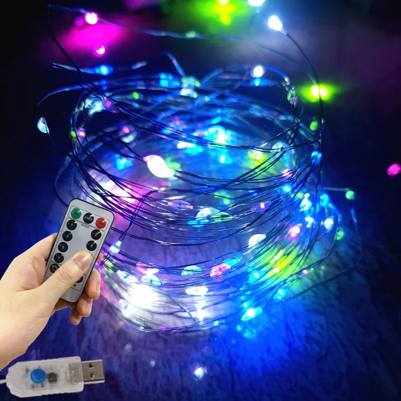 

LED Copper Wire String Light Garden Decor Lamp Christmas Decoration 8 Mode Remote Control Holiday Fairy Lamp Party Wedding Decor