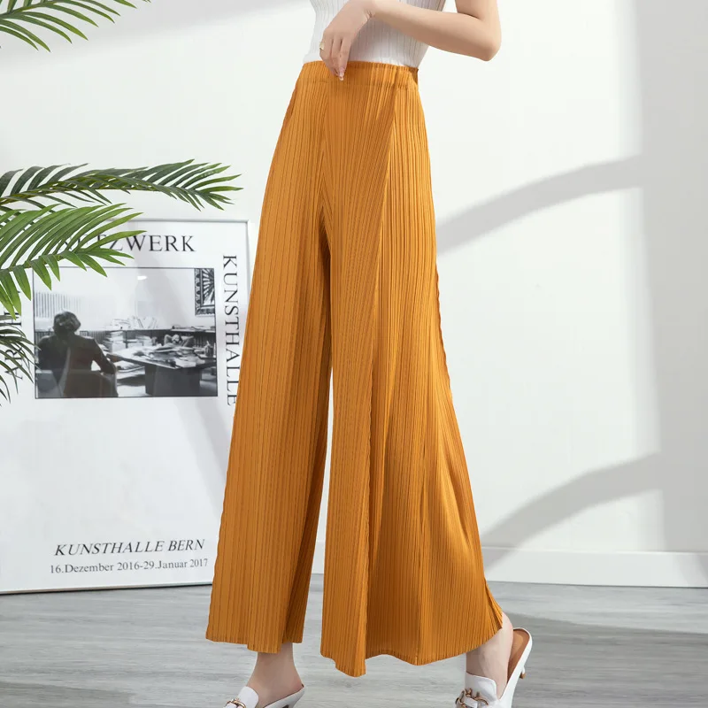 Pleated Wide Leg Pants for Woman 2024 Summer High Waist Fashion All-match Casual Elastic Waist Wide Leg Pants Women Casual Loose