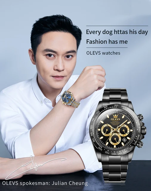 Olevs-男性用自動機械式時計,多機能クロノグラフ,耐水性