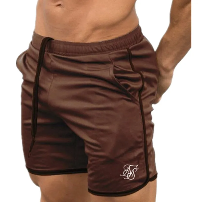 Sik Silk men’s quick-dry breathable mesh gym shorts for summer fitness, bodybuilding, and workout sportswear in jogger style. brown