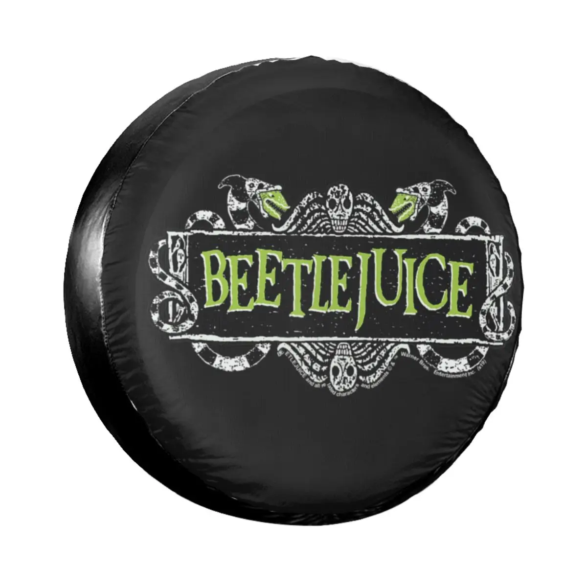 

Beetlejuice Green Sign Logo Spare Tire Cover Case Bag for Pajero Tim Burton Movie Halloween Car Wheel Protectors Accessories