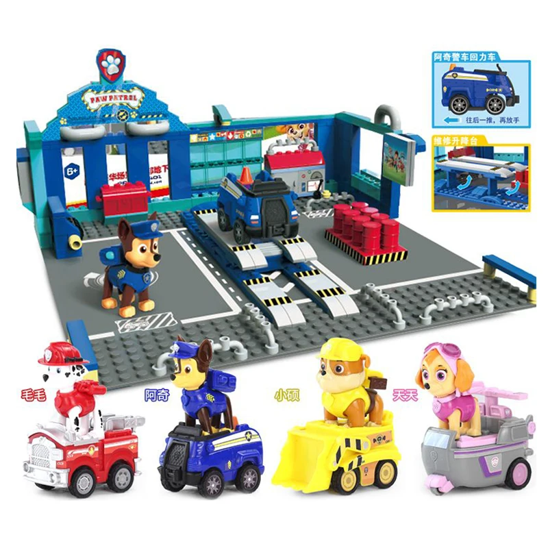 Paw Patrol Toys Set Headquarter Ripara Garage Action Figure Block Chase Marshall Macerie Skye Bambini Toy Car Gifts